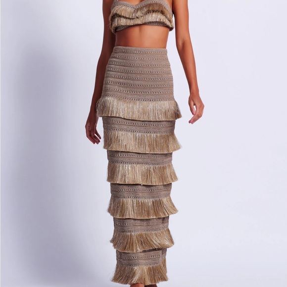 PatBO metallic tiered fringe maxi skirt & bra top - Picture 4 of 9